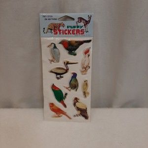 Vintage R.O.C. Birds Padded Vinyl Puffy Stickers New Parrots Pelican NOS READ